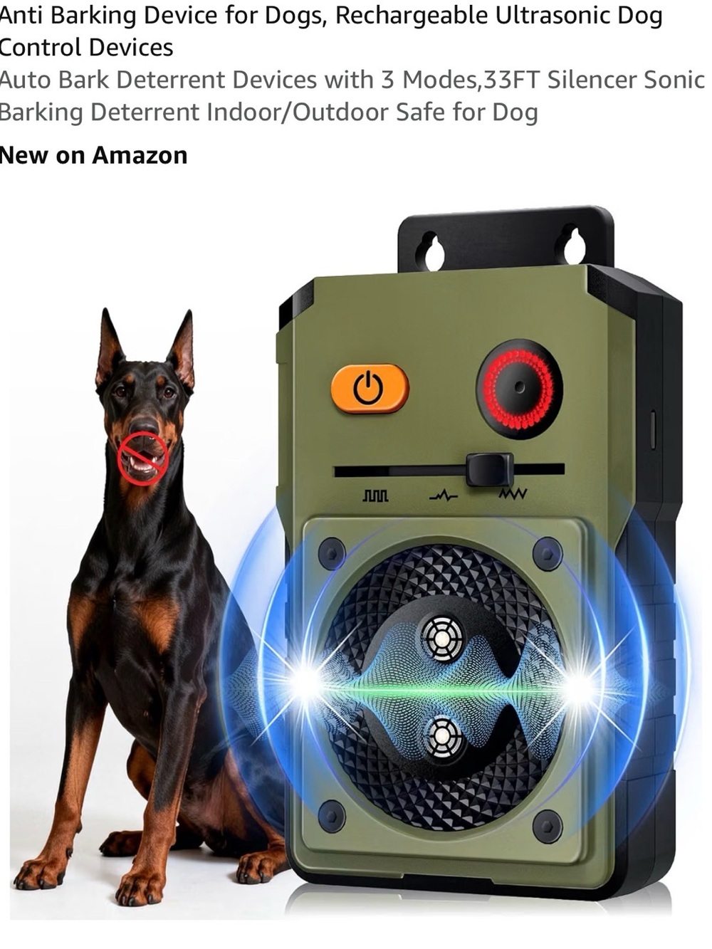 Rechargeable Ultrasonic Anti-Bark Trainer - Olive Green